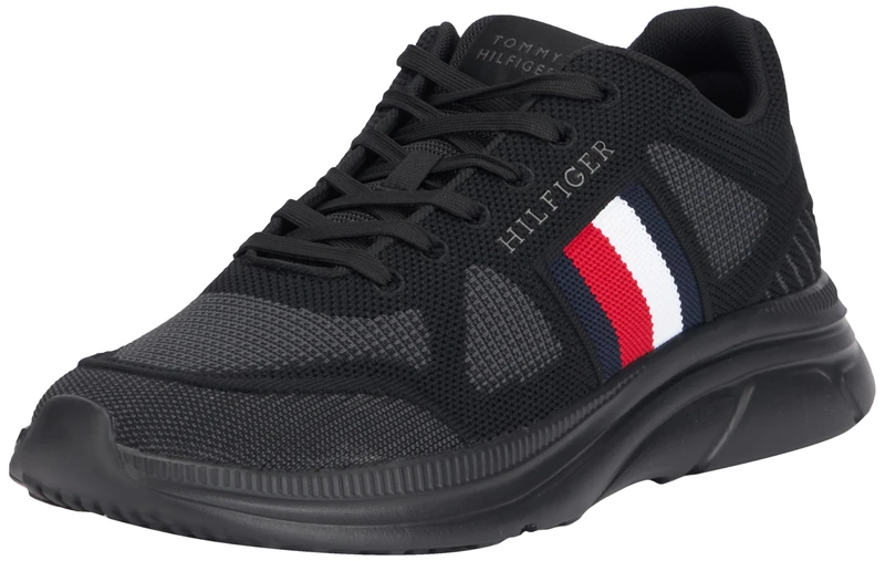 Tommy Hilfiger Men's Modern Runner Knit Trainers, Black (Black), 6,5