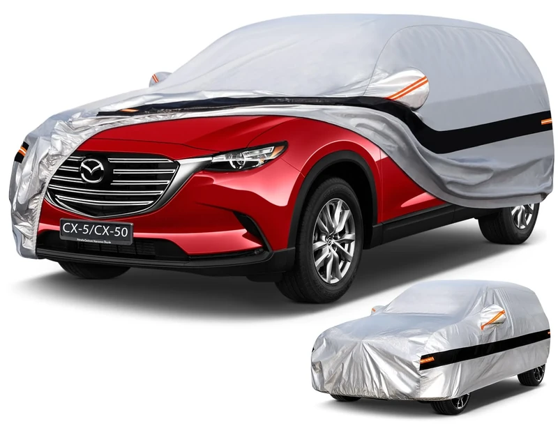 Holthly 10 Layers SUV Car Cover Custom Fit for Mazda CX-5 CX5 CX-50 CX50 (2012-2024) Waterproof All Weather for Automobiles, Outdoor Full Cover Rain Sun UV Protection.Silver