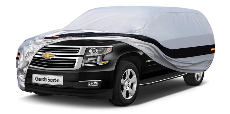 Holthly 10 Layers SUV Car Cover Custom Fit for Chevrolet Chevy Suburban (1973-2024) Waterproof All Weather for Automobiles, Outdoor Full Cover Rain Sun UV Protection.Silver