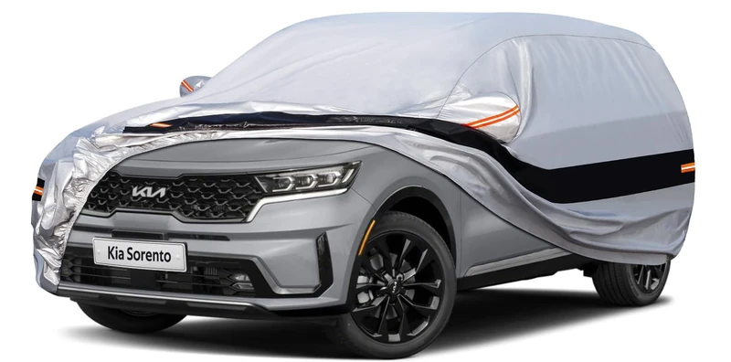 Holthly 10 Layers SUV Car Cover Custom Fit for Kia Sorento (2012-2024) Waterproof All Weather for Automobiles, Outdoor Full Cover Rain Sun UV Protection.Silver