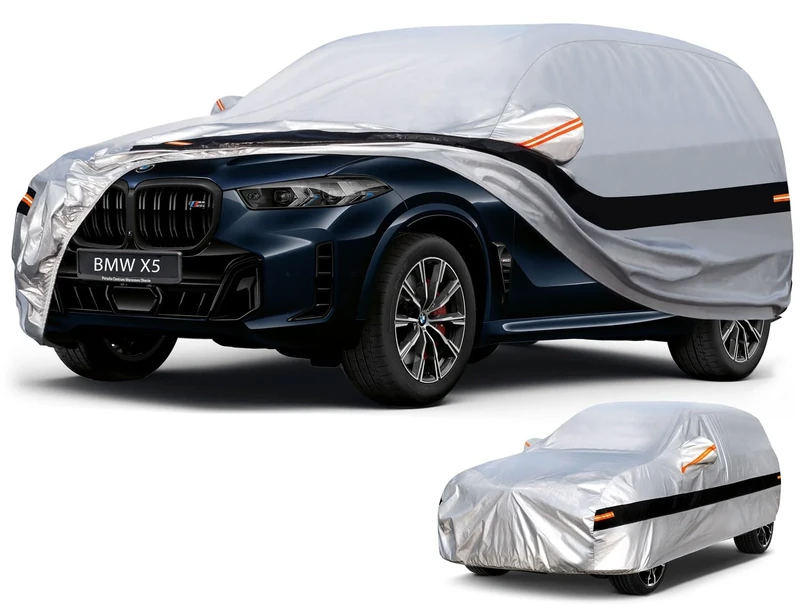 Holthly 10 Layers SUV Car Cover Custom Fit for BMW X5 (2007-2024) Waterproof All Weather for Automobiles, Outdoor Full Cover Rain Sun UV Protection.Silver