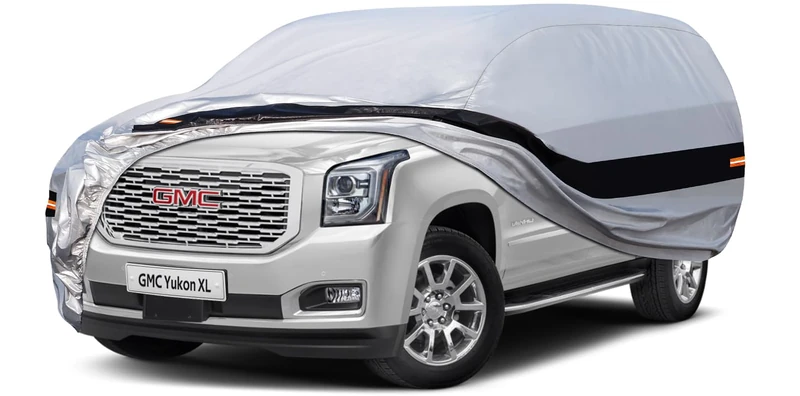 Holthly 10 Layers SUV Car Cover Custom Fit for GMC Yukon XL (2000-2024) Waterproof All Weather for Automobiles, Outdoor Full Cover Rain Sun UV Protection.Silver