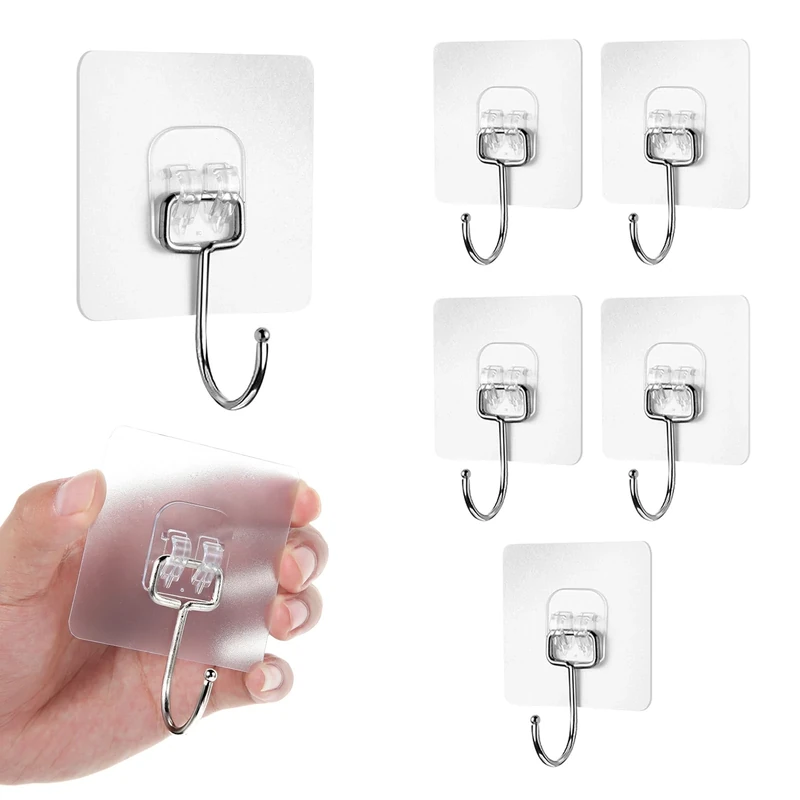 Fisynug 6Pcs Large Self Adhesive Towel Hooks Heavy Duty 44 lb/ 20kg (Max), Waterproof Rustproof Removable Sticky on Wall Hooks for Hanging