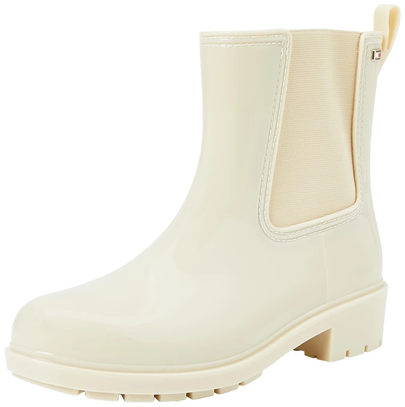 Tommy Hilfiger Women's Nonslip Flag Rainboots, Off-White (Country Ivory), 3,5
