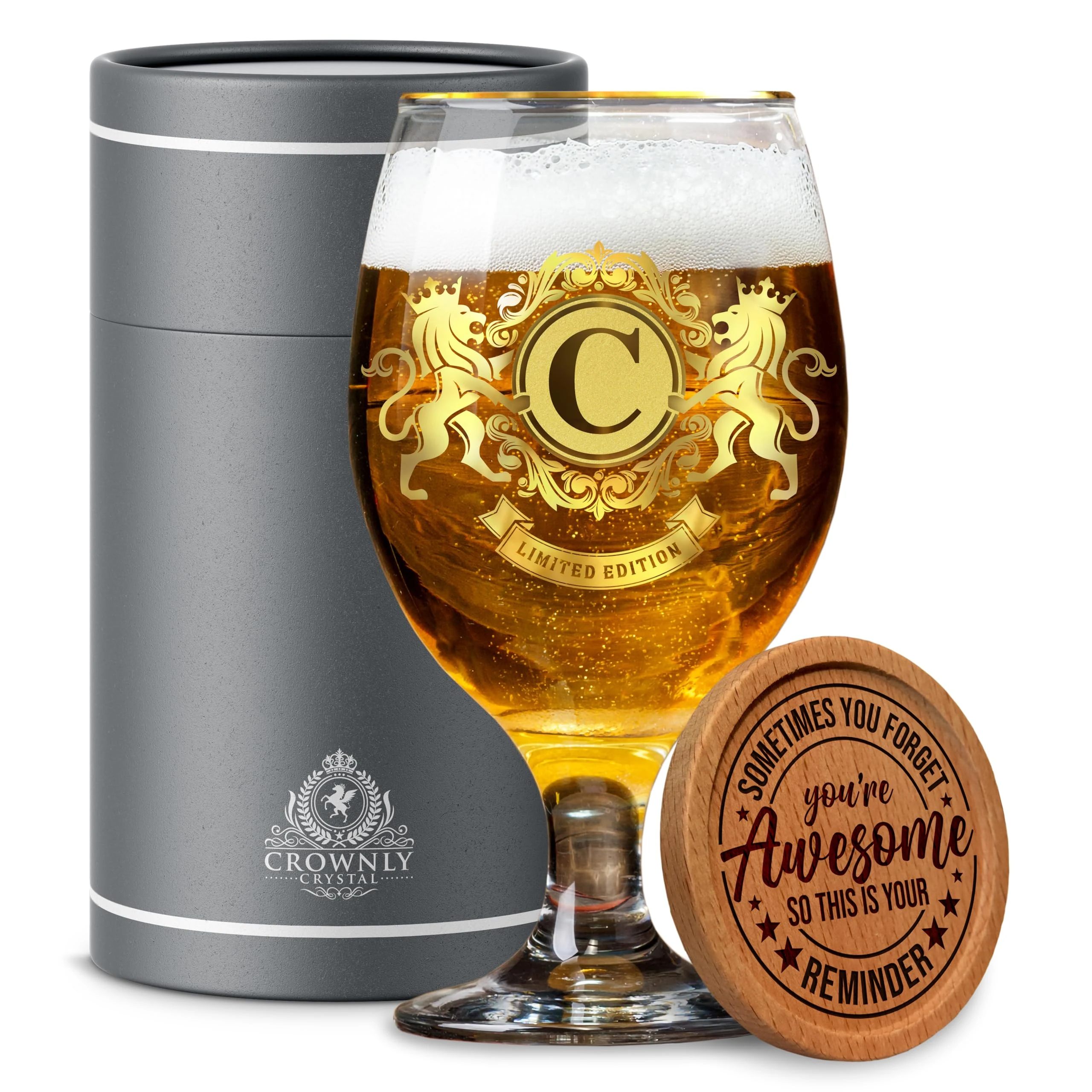 CROWNLY CRYSTAL® Personalised Beer Glass Birthday Gifts for Men Dad Uncle Grandad Husband Boyfriend Pint Glass Presents (C)