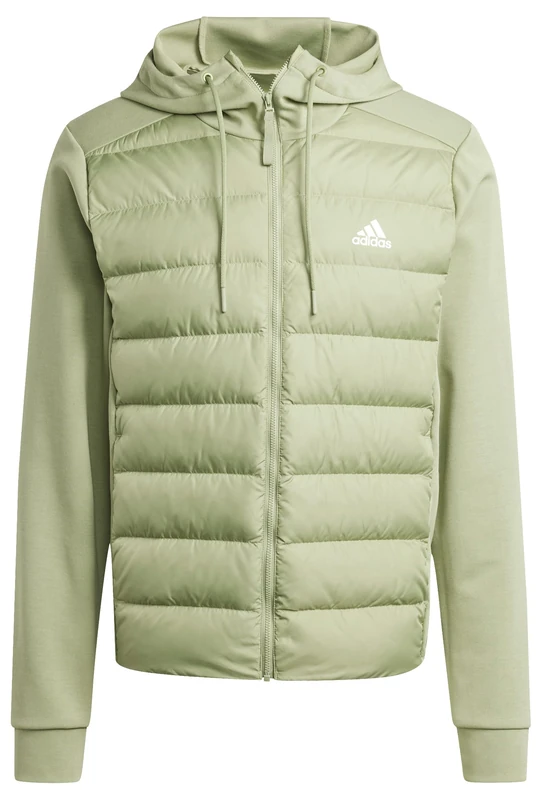 adidas Men's Essentials Hybrid Down Hooded Jacket, tent green, M