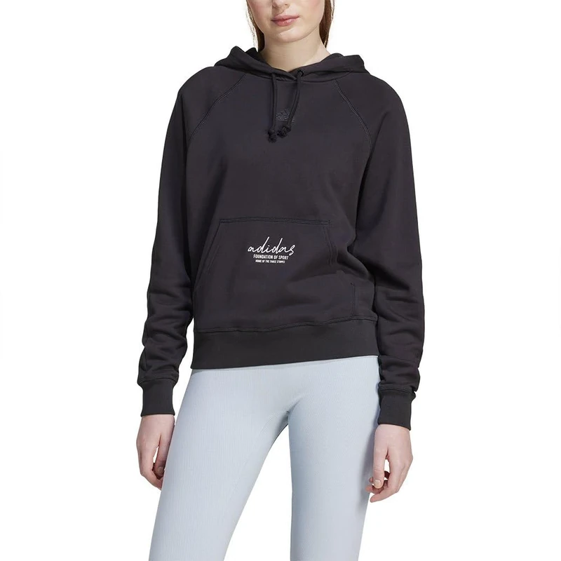 adidas Women's SIGNATURE GRAPHIC EMBROIDERY FRENCH TERRY LOOSE HOODIE, black, L