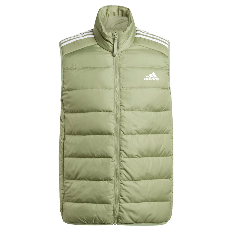 adidas Men's Essentials 3-Stripes Light Down Vest, tent green, L