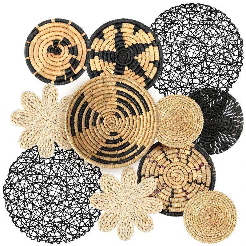 Tatuo 11 Pcs Boho Wall Basket Decor Decorative Bulrush Woven Basket Wall Decor Boho Art Round Farmhouse Hanging Baskets for Kitchen Rustic Home Summer Decorations, Multi Sizes(Fresh)