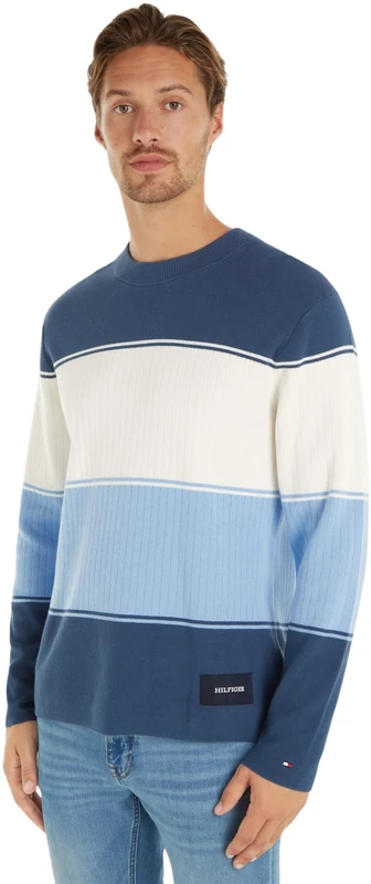 Tommy Hilfiger Men's Crew Neck Knitted Jumper, Multicolor (Aegean Sea Multi), S - Image 1