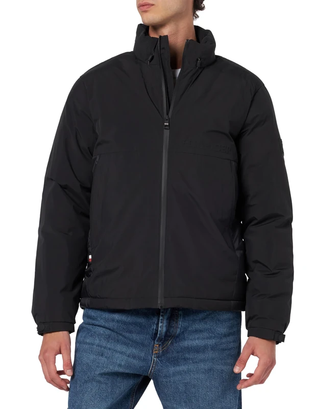Tommy Hilfiger Men's Water-Resistant Portland Mix Windbreaker, Black (Black), L