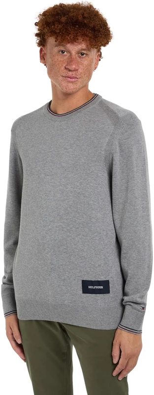 Tommy Hilfiger Men's Crew Neck Knitted Jumper, Grey (Light Grey Heather), S