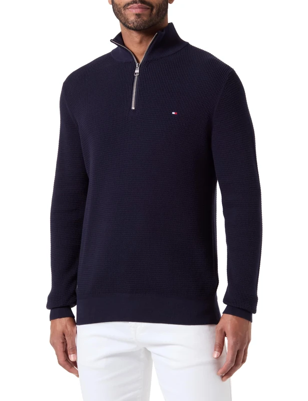 Tommy Hilfiger Men's Zip Sweatshirt Without Hood, Blue (Desert Sky), XS