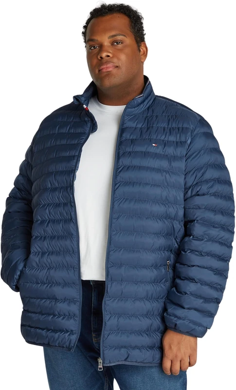 Tommy Hilfiger Men's Puffer Jacket with Stand Collar, Blue (Aegean Sea), XXL