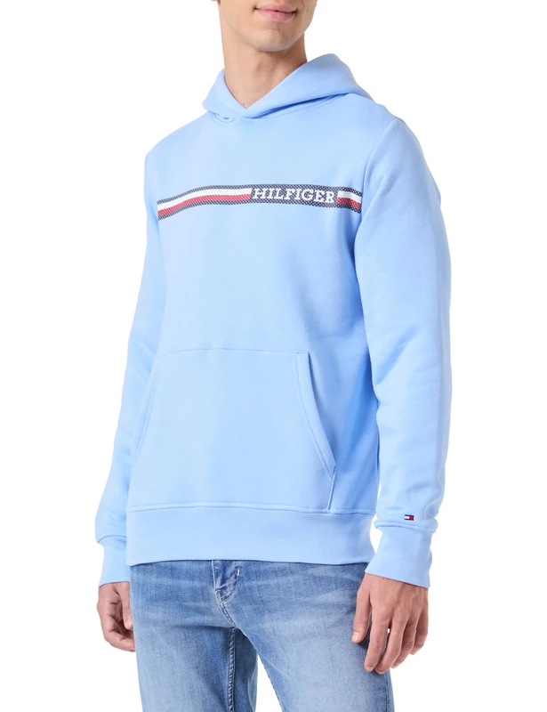 Tommy Hilfiger Men's Chest Stripe Hoodie, Blue (Vessel Blue), XS