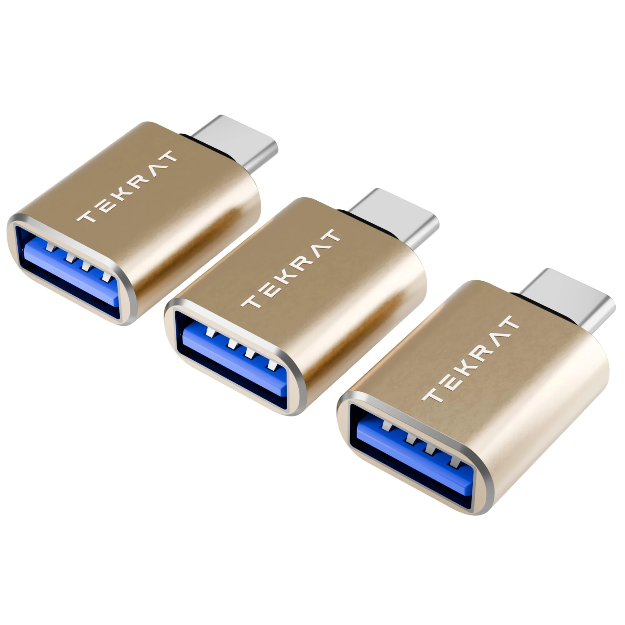 TEKRAT USB to USB C Adapter [3 Pack], USB C Male to USB 3.0 Female Converter OTG, High-Speed Data Transfer for iPhone 15, Macbook Pro, iPad Pro, Samsung Galaxy, Microsoft Surface etc.
