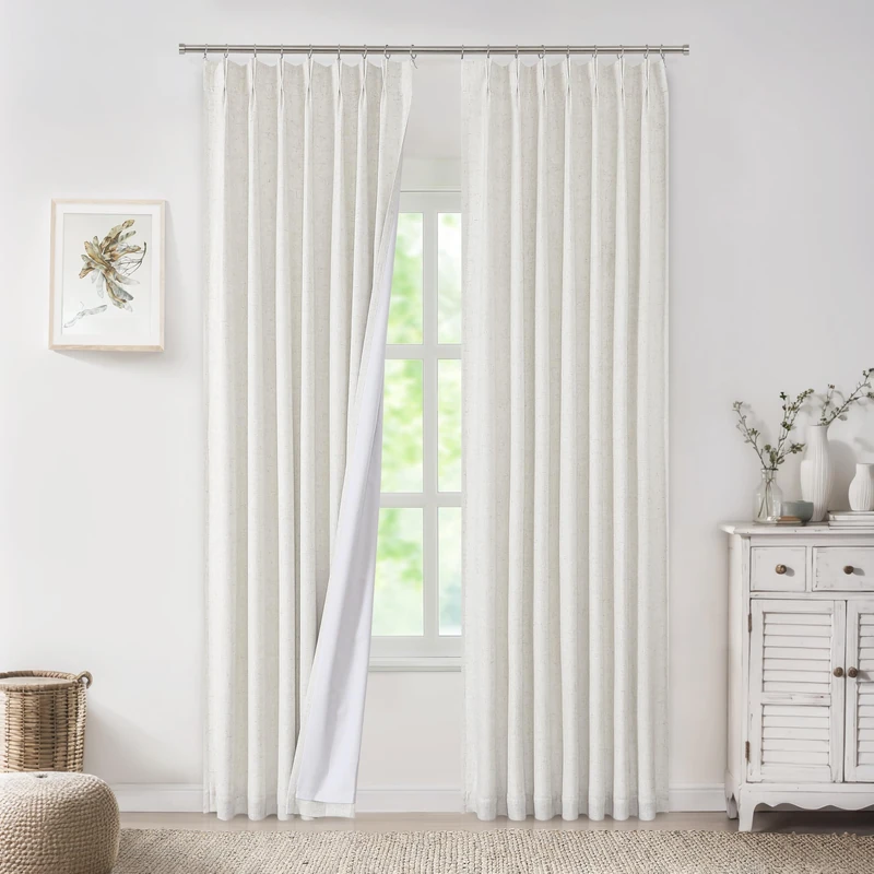 WEST LAKE Bailey Pinch Pleated Linen Full Blackout Curtains 95 Inches Long,Natural Farmhouse Textured Window Panel with Back Tab,Thermal Insulated Window Treatment for Bedroom,Living Room,40"Wx95"Lx2