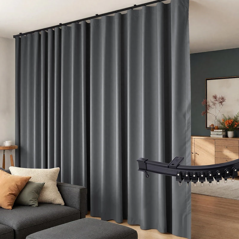 Room Dividers Curtains Flexible Ceiling Tracks set Curtain track Ceiling Mount Blackout Curtain for Living Room Bedroom Ceiling Curtain Rod Privacy Dividers Panels W120 x H108 Grey Drape & Black rail