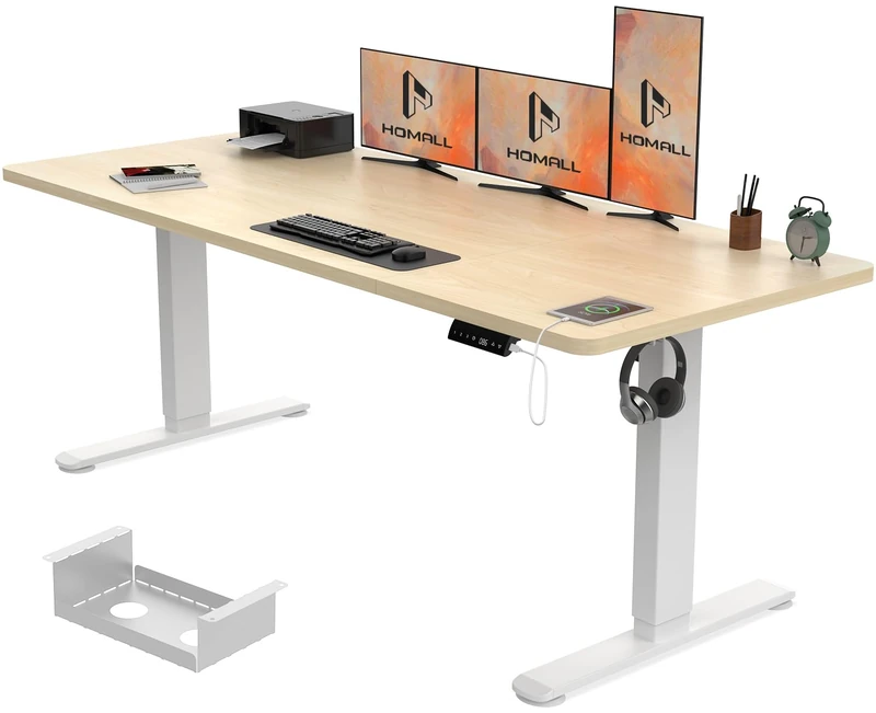 Homall 180x80cm Height Adjustable Standing Desk with USB Charging,Sit Stand Desk with Wire Management Tray, Stand up Table Heavy Duty Steel with 3 Memory Setting,Beige - Image 1