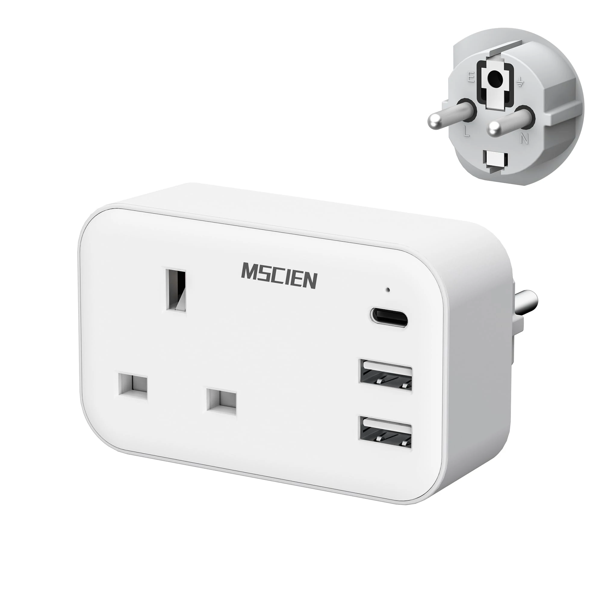 Mscien UK to European Plug Adapter with USB C,Travel Plugs UK to EU for Germany,France,Spain,Turkey,Greece and Iceland,