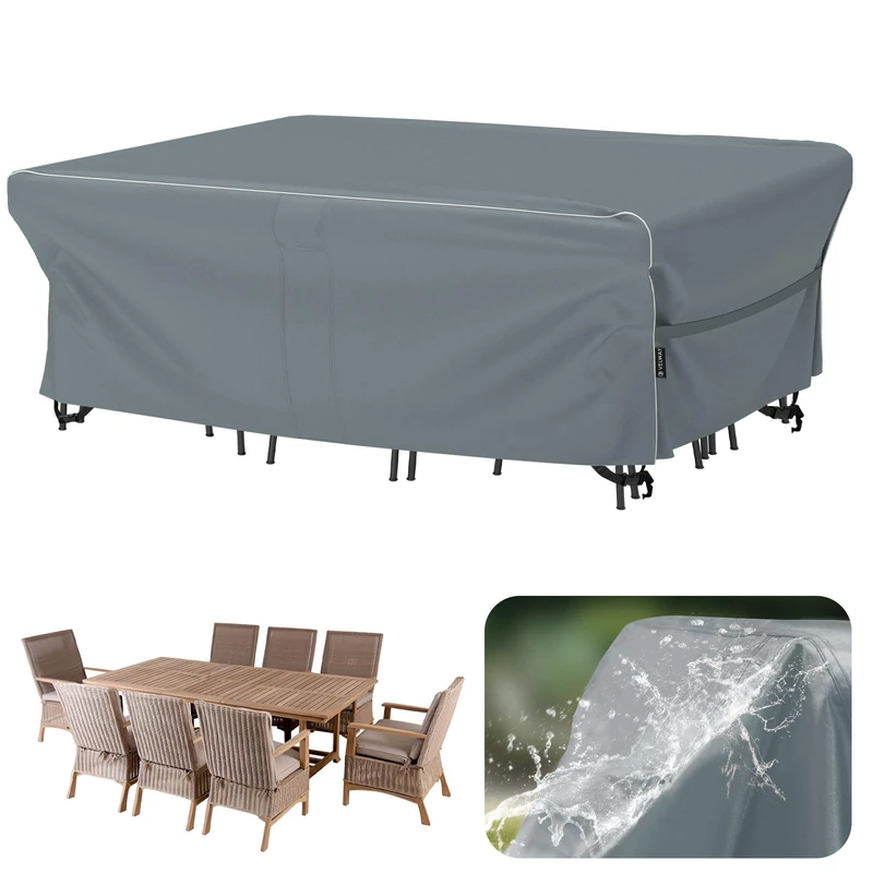 Velway Large Garden Furniture Covers - 250x210x71cm Outdoor Furniture Covers Waterproof Tear-Resistant Anti-UV with Reflective Strip Air Vent 600D Windproof Rattan Sofa Set Patio Table Cover - Grey