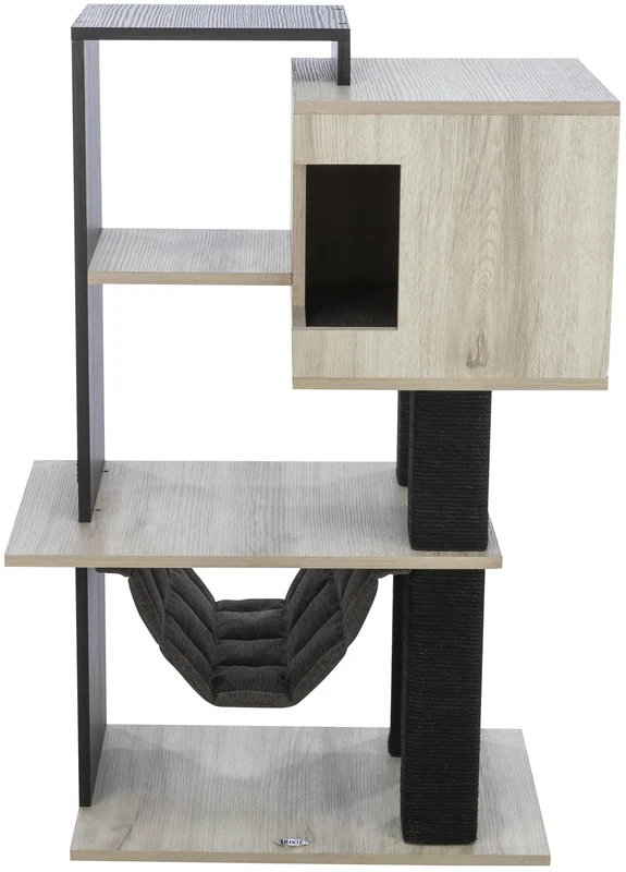 TRIXIE scratching post City Style 98 cm in grey/black, multi-storey cat tree with cosy cat cave and hammock, jute trunk scratching possibility, very stable base plate, 44724