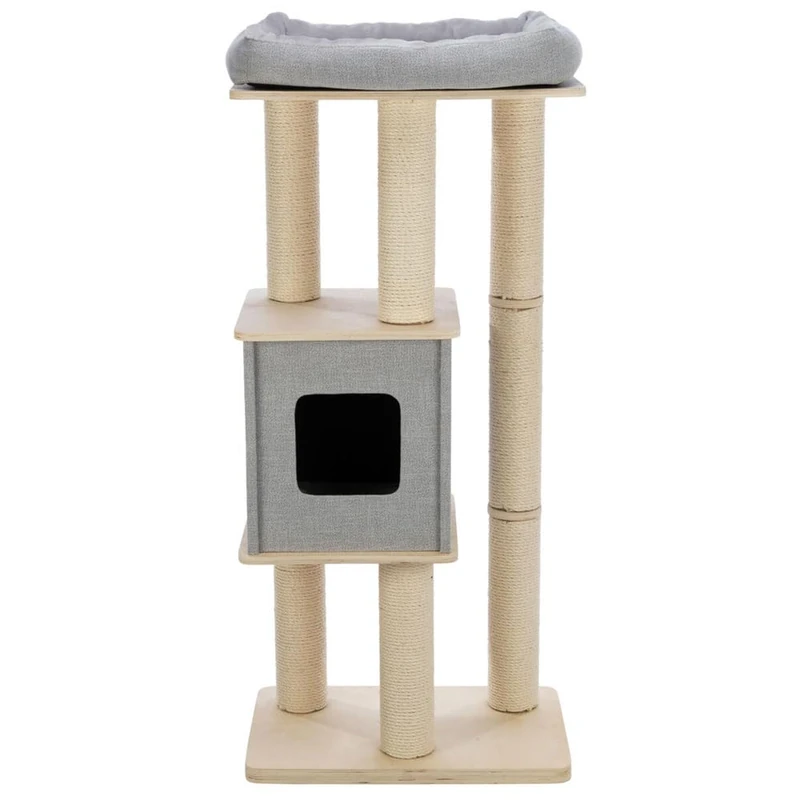 TRIXIE Cat Tree Luan 50.8 in Grey – Multi-Level Scratching Post with Cosy Cat Cave & Bed, Sisal-Wrapped Scratch Post, very Stable Base Plate – 44459