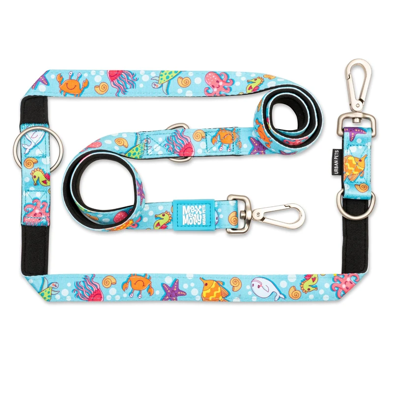 Max & Molly Multifunctional Dog Lead 2 m with 2 Carabiners, Blue Ocean/L Padded Shoulder Lead, Safe and Flexible, Comfort for Your Faithful Companion