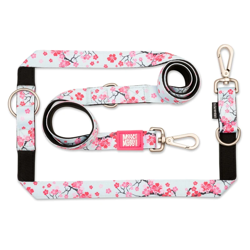 Max & Molly Multifunctional Dog Lead 2 m with 2 Carabiners, Cherry Bloom/L Padded Shoulder Lead Safe & Flexible - Comfort for Your Faithful Companion