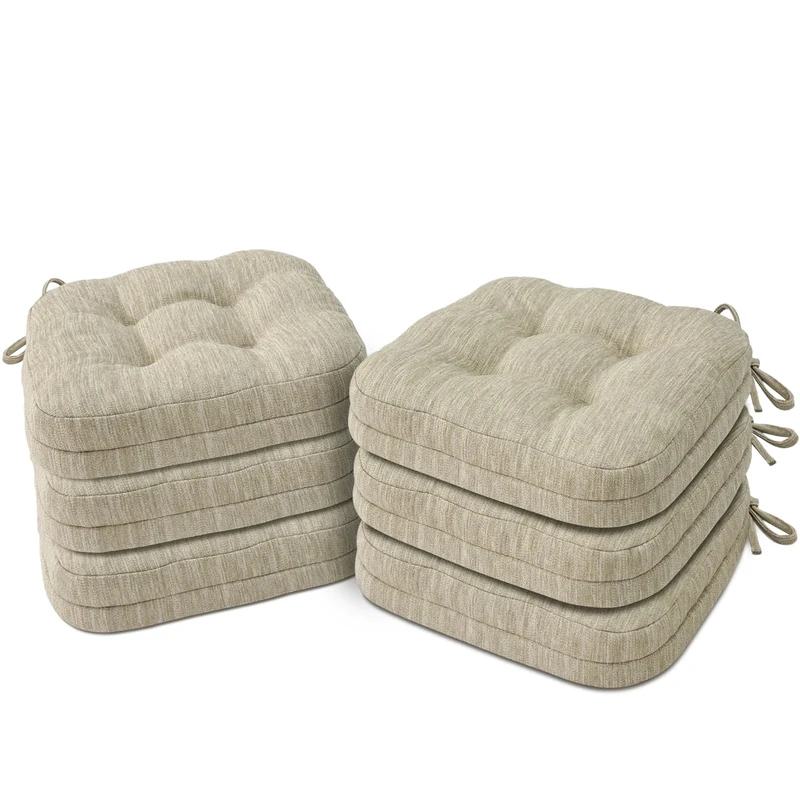 Shinnwa Dining Chair Cushions Set of 6, Dual-Layer Memory Foam Kitchen Chair Cushions, Patented Design Seat Pads with Ties, 16.5 x 16.5 x 3.5in, 6 Pack, Beige