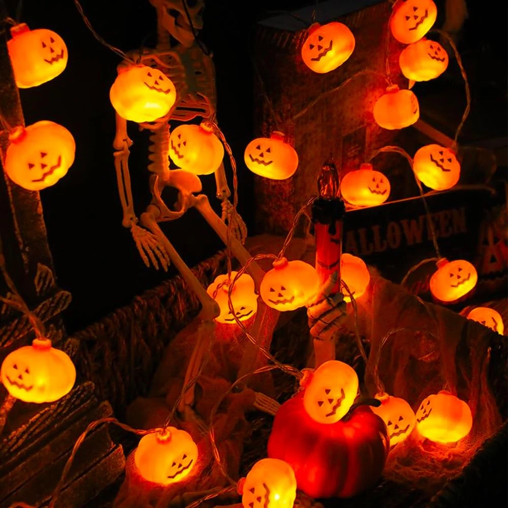 AuFiiy Halloween Pumpkin String Lights, 20 LED 3 Metres 3D Orange Battery Operated Decorative Lights for Indoor Outdoor Bedroom Camper Decor Party Decorations