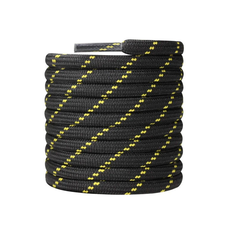 CCSOFTIME Strong Work Boot Laces,Heavy Duty Boot Laces for Dewalt Hiking Walking Boots and Trainers,4mm Replacement Thick Round Shoelaces for Womens Mens Kids(Black Yellow-1 Pair-90cm)