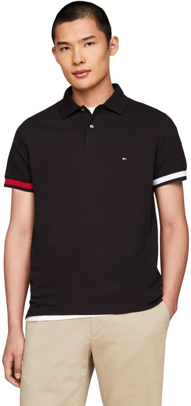 Tommy Hilfiger Men's Slim Fit Short Sleeve Polo Shirt, Black (Black), XS