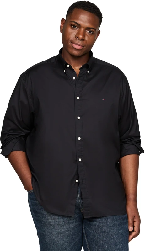 Tommy Hilfiger Men's BT - CORE Flex POPLIN RF Shirt L/S Shirt, Black, 3XL