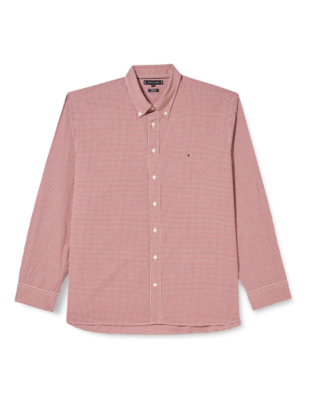 Tommy Hilfiger Men's NAT. Soft Flex Gingham RF Shirt L/S Shirt, Dark Magma/Optic White, XS