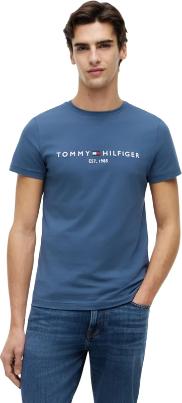 Tommy Hilfiger Men’s Short Sleeve Slim Fit T-Shirt, Blue (Aegean Sea), S