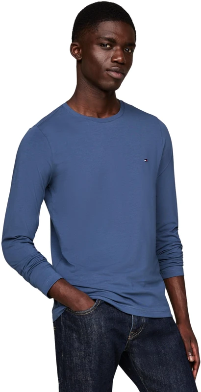 Tommy Hilfiger Men's Long Sleeve Stretch Slim Fit Cotton Shirt, Blue (Aegean Sea), XL