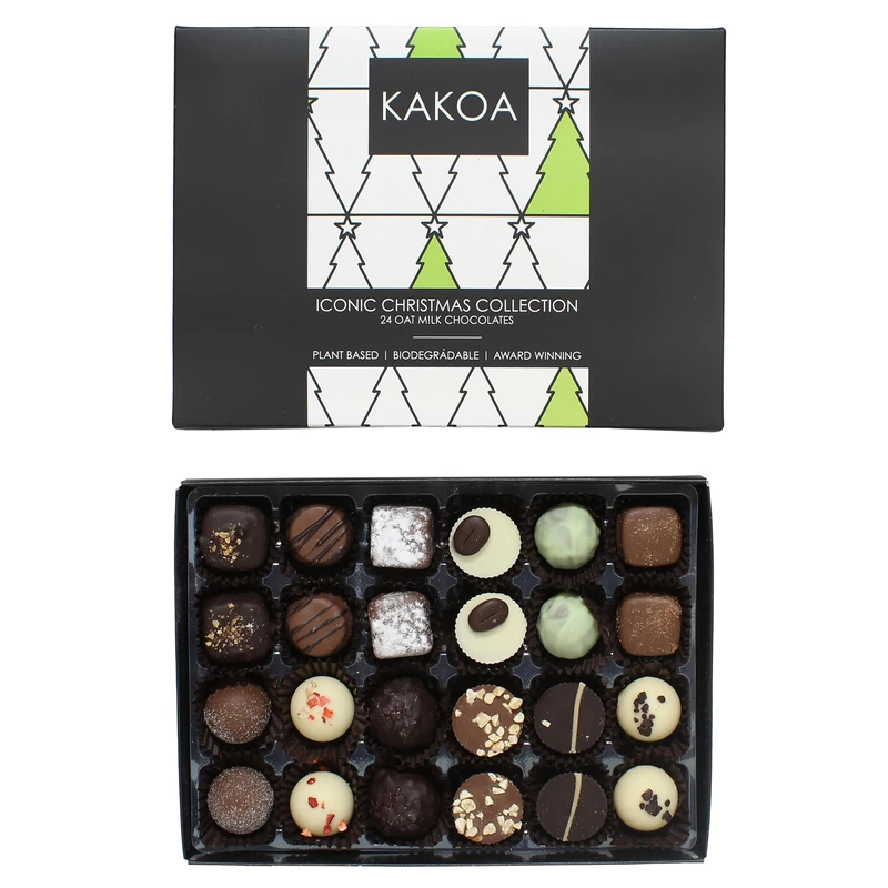 Kakoa Christmas Vegan Chocolate Box - 24 Unique Dairy-Free Chocolates 310g | Biodegradable Packaging | Premium Dairy-Free Vegan Magazine Feature | Festive Fun For All | Great For Christmas Gifting