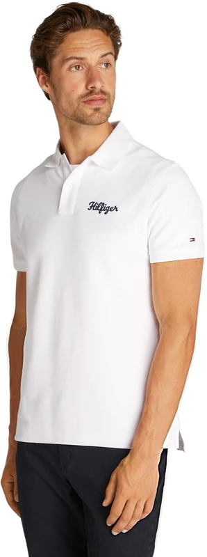 Tommy Hilfiger Men's Chainstitch Regular Fit Short Sleeve Polo Shirt, White (White), S