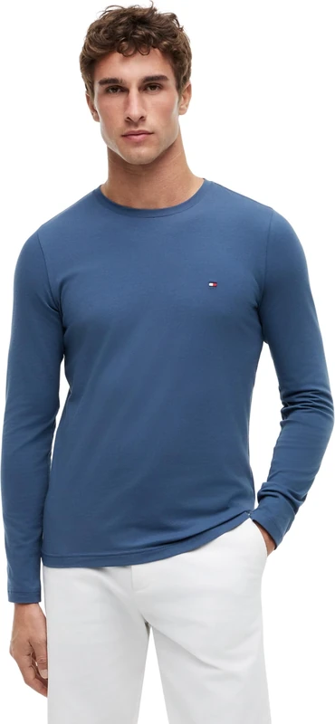 Tommy Hilfiger Men's Long Sleeve Stretch Slim Fit Cotton Shirt, Blue (Aegean Sea), XS