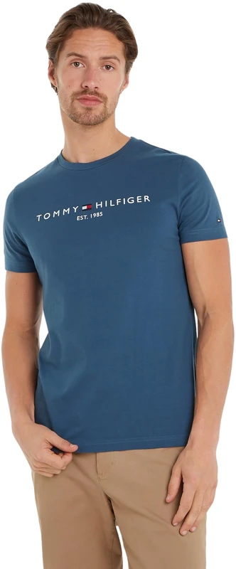 Tommy Hilfiger Men's Slim Fit Short Sleeve Round Neck T-Shirt, Blue (Aegean Sea), M