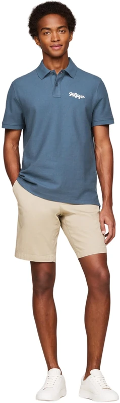 Tommy Hilfiger Men's Chainstitch Regular Fit Short Sleeve Polo Shirt, Blue (Aegean Sea), XS