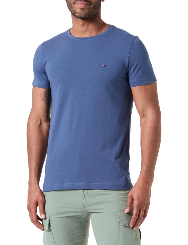 Tommy Hilfiger Men’s Short Sleeve Round Neck Slim Fit Stretch T-Shirt, Blue (Aegean Sea), M