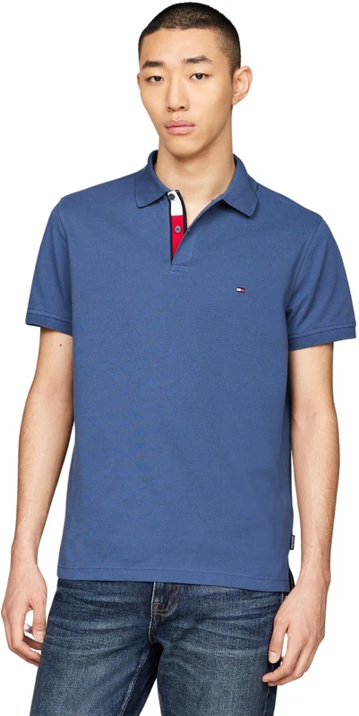Tommy Hilfiger Men's Regular Fit Short Sleeve Polo Shirt, Blue (Aegean Sea), XS