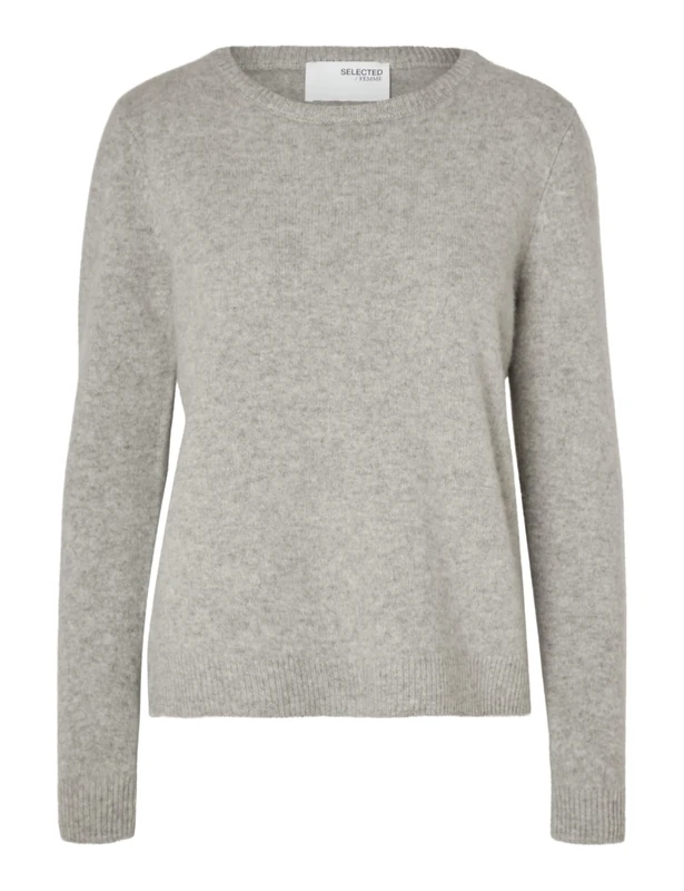SELECTED FEMME SLFMANILA LS Knit Cashmere O-Neck Noos, Light Grey Mix, XS