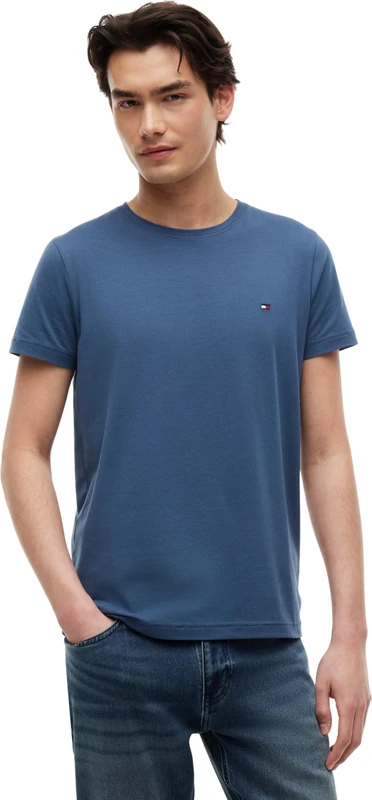 Tommy Hilfiger Men's Short Sleeve Round Neck Stretch Slim Fit T-Shirt, Blue (Aegean Sea), XS