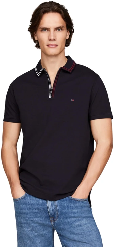 Tommy Hilfiger Men's Regular Fit Short Sleeve Polo Shirt, Blue (Desert Sky), XS