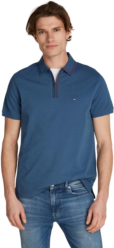 Tommy Hilfiger Men's Regular Fit Short Sleeve Polo Shirt, Blue (Aegean Sea), XS
