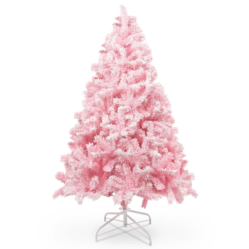 Uten Chirstmas Tree, 5ft/150cm Snow Flocked Christmas Tree, Pink Artificial Christmas Tree with 480 Branch Tips and Foldable Stand for Christmas Indoor Outdoor Decoration
