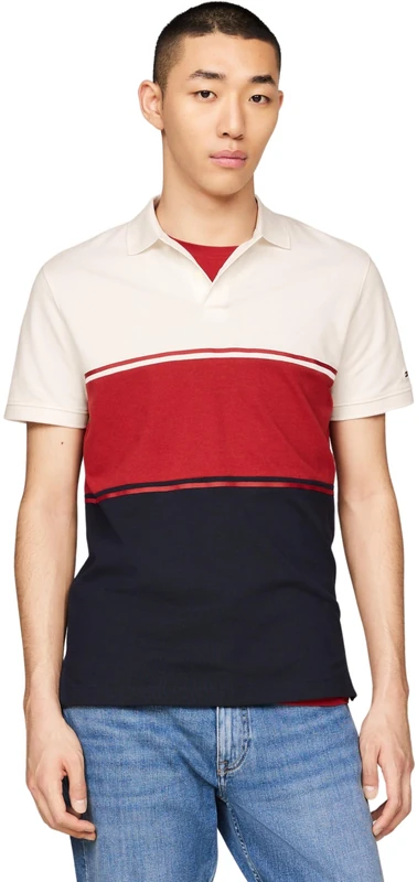 Tommy Hillfiger Men's Short Sleeve Regular Fit Colour Block Polo Shirt, Red (Dark Magma), S